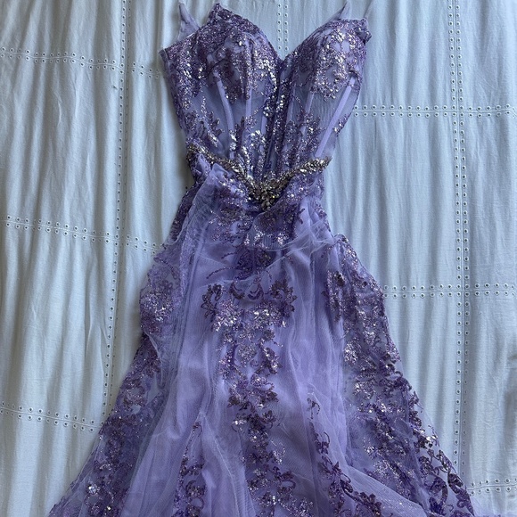 Gorgeous sparkly purple and silver prom dress with a beautiful design